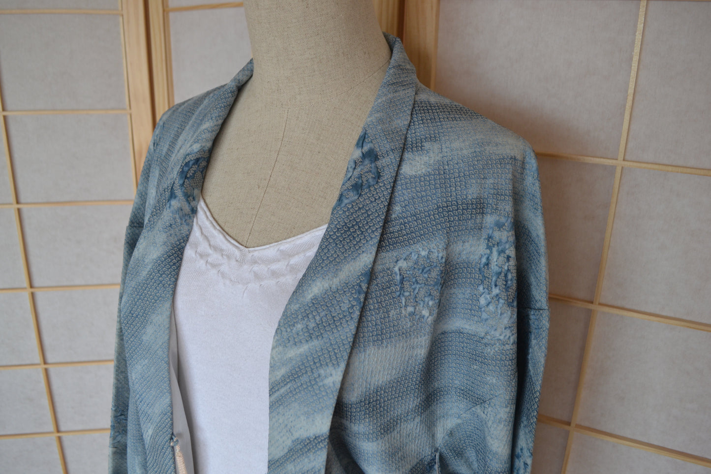 Haori Femme Vintage €98.50 - shibori fleurs, bleu - 0011