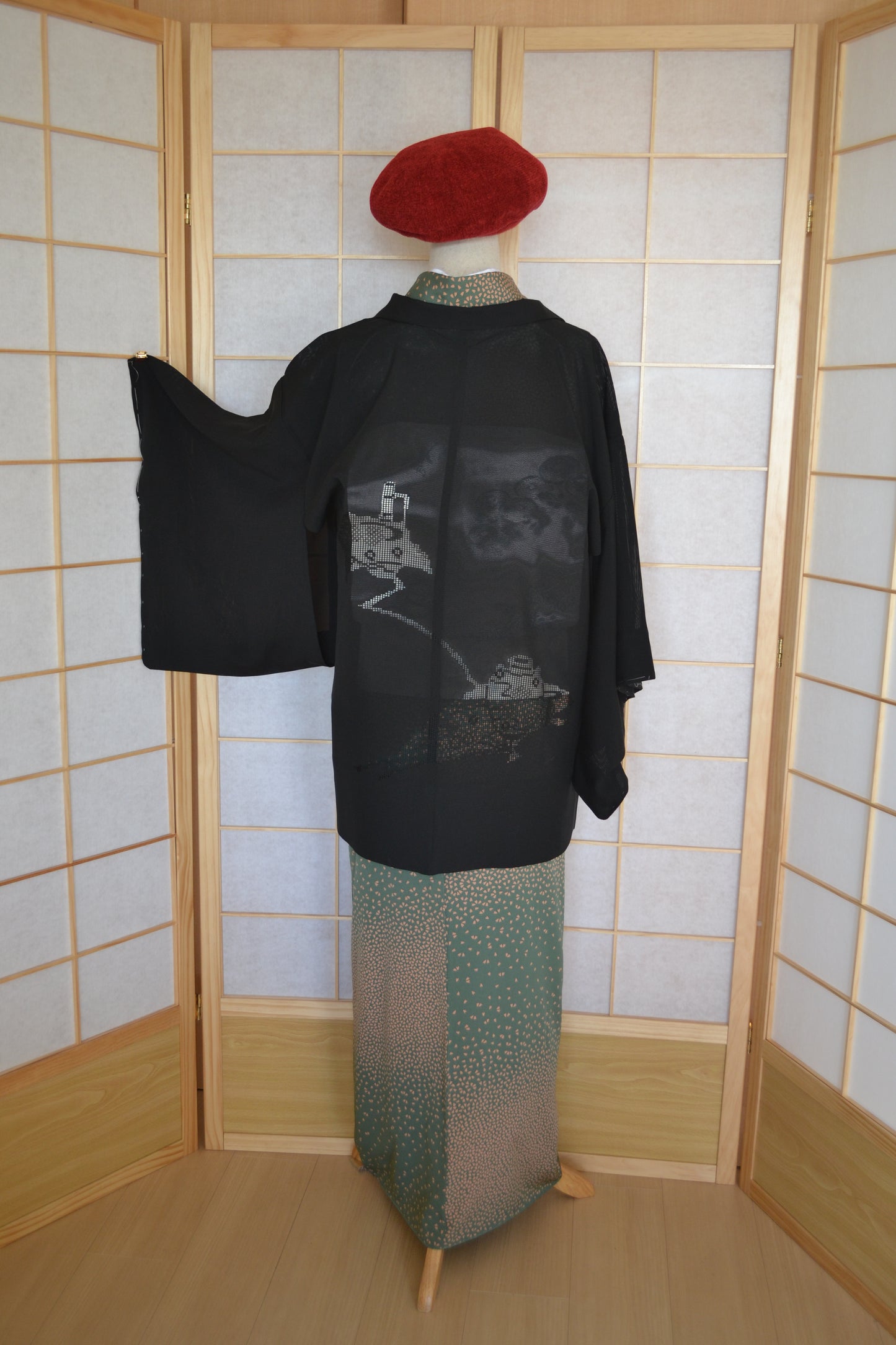 Haori Femme Vintage(tissu d'été) €95.80 - haori d'été, noir - 0014