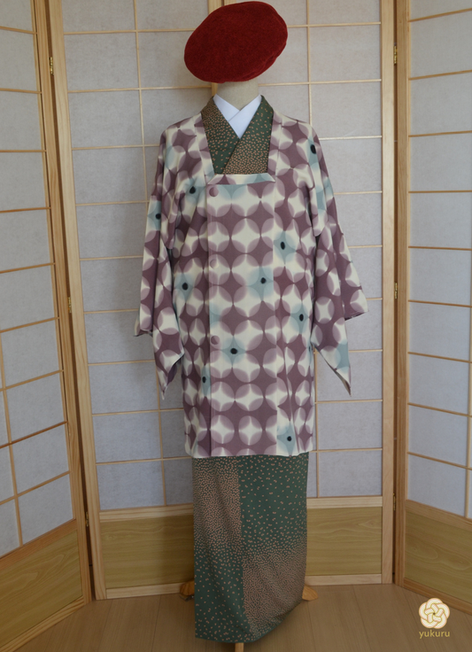 Michiyuki Coat Femme Vintage €129.80 - shibori style, blanc/lavande - 0016
