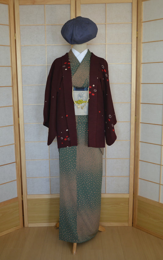 Haori Femme Vintage €89.50 - petites fleurs, bordeaux - 0006