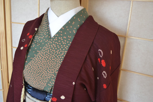 Haori Femme Vintage €89.50 - petites fleurs, bordeaux - 0006