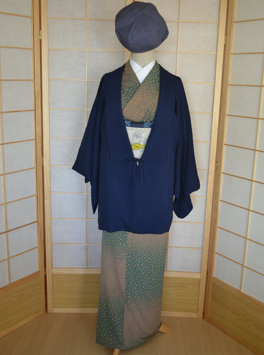 Haori Femme Vintage(tissu d'été) €89.50 - l'eau qui coule, bleu marine - 0007